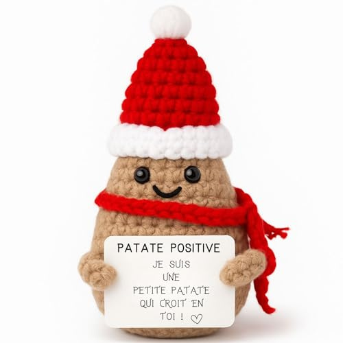 Patate Positive de Noël ®| Idée Cadeau Motivation Noel Original & Amusant | Surprises & Deco Fete | Crochet Handmade Drôle| Garcon, Fille, Ado, Homme, Femme, Couple | Peluche Insolite | New Collect