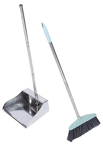 SECFOU Stainless Steel Broom Dustpan Long Handle Cleaning Tools Easy Storage for Dust Hair Cleaning