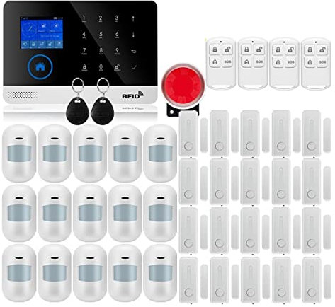 Sistema de Alarma de Seguridad para el hogar, Inalámbrico Tuya App SIM gsm hogar RFID antirrobo Seguridad LCD Teclado táctil gsm de Alarma Kit de Sensor para el hogar, el apartamento(W2B Bundle 13)