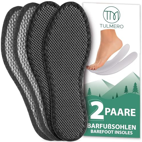 TULMERO Lot de 2 paires de semelles intérieures anti-transpiration au charbon actif, lavables à la main, pour pieds frais, taille 39