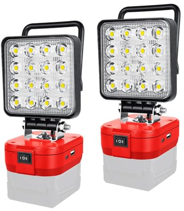 AUXTINGS 2X 48W Lámpara LED recargable para Milwaukee M18 18V 4800LM lámpara de emergencia con interruptor y proyector de trabajo USB tipo C para garaje camping y trabajos pesqueros (sin batería)