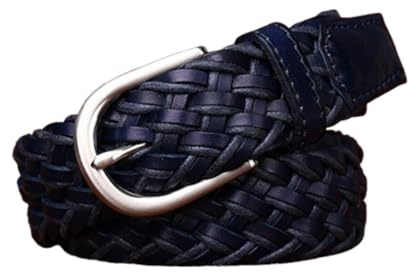 ZNEL 3cm Breiter Geflochtener Gürtel Aus Echtem Leder Für Damen Und Herren - Handgefertigtes Flechtgürtel Mit Dornschließe - Gewebte Ledergürtel Für Lässige Hosen(105cm/41, Blue)