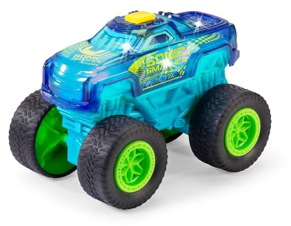 Dickie Toys - Sonic Smasher Monstertruck mit Lichtwechsel & Musik (17 cm) - Aufziehauto ab 3 Jahre mit Rückzug und Gummireifen, Spielzeug-Auto für Kinder, inkl. Batterien