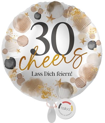 balloa Folienballon XXL 30 cheers Lass dich feiern, Helium Luftballon Geburtstag Deko Ballon 30 Jahre Party Geschenk Spruchballon Ballondeko Frau Mann Feier Heliumballon, 53cm