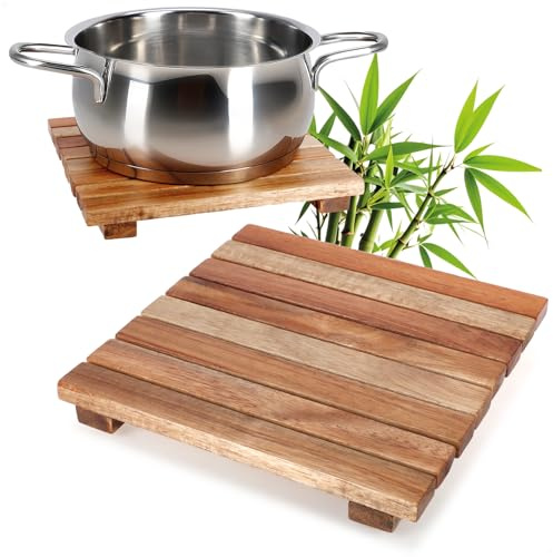COM-FOUR® 2X Dessous de Plat en Bambou - Bases durables pour casseroles, poêles, cocottes et Assiettes - Support de Casserole Naturel (2 pièces - Bambou Ø18cm)