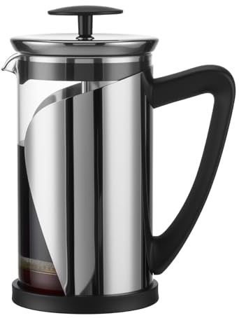 KYZ French Press Coffee Maker, 304 Stainless Steel with 4 Level Filter, 20oz Borosilicate Glass Coffee Press, Heat Resistant, Easy to Clean, 100% BPA Free for Coffee & Tea