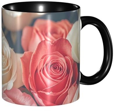 STVYUKL Kaffeetasse aus Keramik, 325 ml, mit komfortablem Griff, weiche Farben, Rosen, Kaffeetasse, Teetasse für Zuhause, Büro