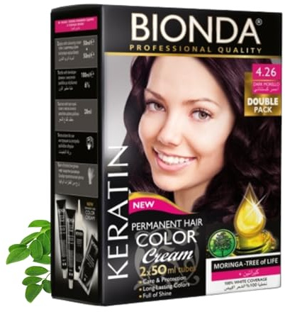 Bionda Professional Hårfärg 4.26 Mörkt Körsbär 200 ml Dubbelpack Keratin | Permanent cremefärg med keratin och moringa som täcker grått till 100% och ger jämn, långvarig färg med lyster