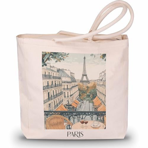 favplace Shopping Tasche mit Städtemotiv Paris Eiffelturm Frankreich Tote Bag - Shopper bzw. Einkaufstasche für Fernweh oder Heimat - Reise Daybag - Jutebeutel