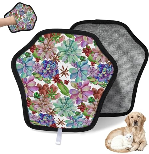 WowPrint Wasserfarben-Sukkulenten, Tierhaarentfernungshandschuh für Katzen, Hunde, Sukkulenten, wiederverwendbar, elektrostatische Tierhaar-Handschuhe, Bürstenwerkzeug für Couch, Kleidung, Teppich