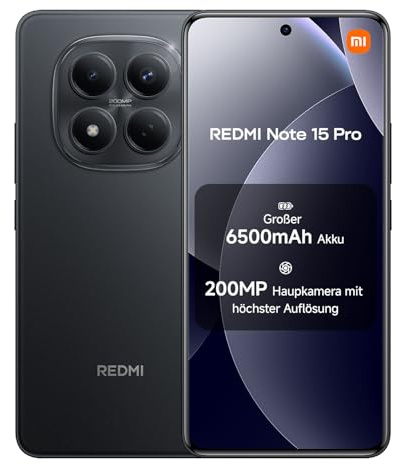 Xiaomi REDMI Note 15 Pro, Smartphone 8+256Go, Batterie Longue autonomie 6500mAh, Appareil Photo 200 Mpx, Résistance à l'eau IP65, Écran AMOLED FHD+ 6,77, Noir, Garantie 2 Ans, Chargeur Non Inclus