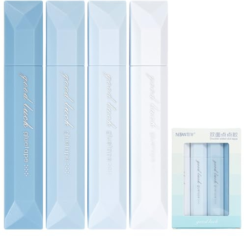 Lot de 4 rouleaux de ruban adhésif double face pour scrapbooking, montage photo, journal, loisirs créatifs (bleu)
