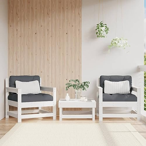 Teenpull Gartenstühle 2er Set Weiß Massivholz Kiefer, 70x62x70,5 cm, Modulares Design, Bequeme Terrassenstühle mit Armlehnen, 110 kg Tragfähigkeit