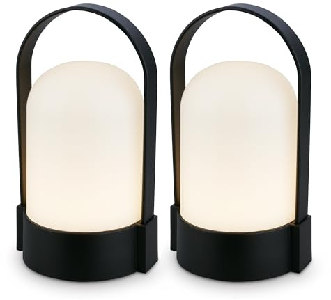 BRILONER - Set di 2 lampade da tavolo LED senza fili IP44 con touch, dimmerabili a livelli, lampada da scrivania senza fili, lampada ricaricabile, comodino, per esterni, 8,5x8x15,5 cm, nero