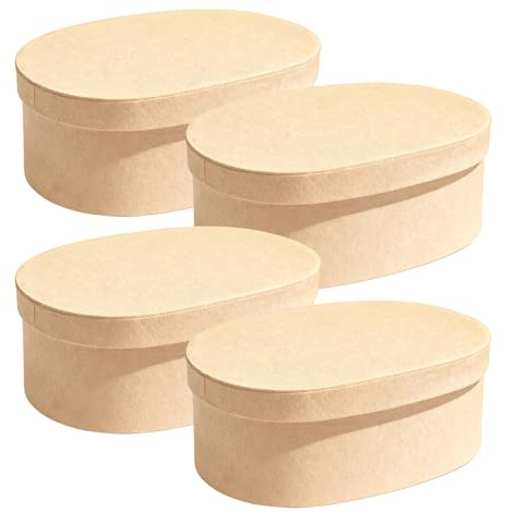 HEMOTON 4 Stück Pack Ovale Geschenkboxen aus Dickem Kraftpapier mit Deckel Mittelgroße Aufbewahrungsboxen 192 X 136 X 76cm für Basteln Schmuck und Valentinstag