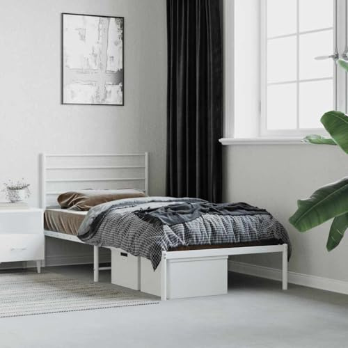 Qnhdfrt Einzelbett 75x190 cm Weiß, Metallbett ohne Matratze, 196x80x90 cm, Stahlrahmen, 26 cm Stauraum, Jugend- und Gästebett
