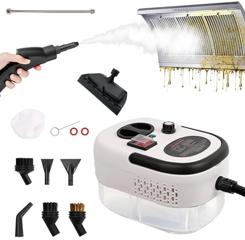 Limpiador de vapor de mano con depósito de agua de 1,2 litros, limpiador a vapor de 2500 W, 9 accesorios, 6 niveles ajustable, limpiador de vapor para suelo, limpiador de vapor portátil para todo
