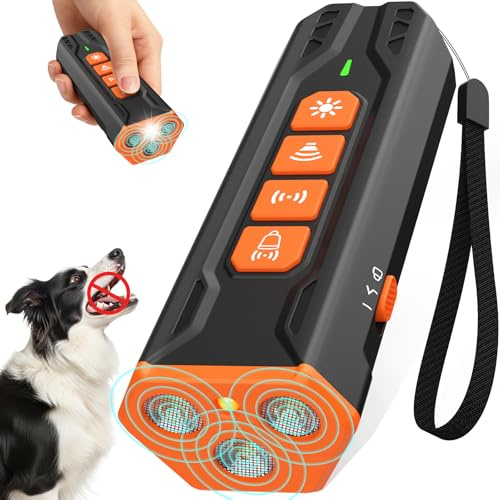 Feycig Anti Bell Gerät Hunde - 4 Modi Hundetrainingsgerät bis 23 Fuß Reichweite, Wiederaufladbar Ultraschall Hundeabwehr mit Frequenze Taschenlampe, Effektiv Hundetrainings Geräte Draußen Zuhause