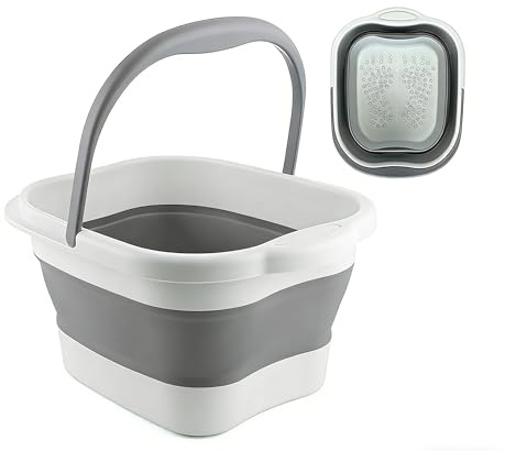 Collapsible Foot Bath Basin, Gray White Portable Foot Soaking Tub with Handle & Massage Acupoint, Pain Relief, Home Spa Treatment