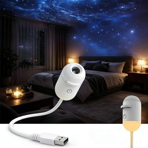 Proyector de estrellas 2 en 1, luz nocturna, proyector portátil USB de luz nocturna de cielo estrellado para dormitorio, mini lámpara de pared LED para niños y adultos, decoración de techo de ensueño