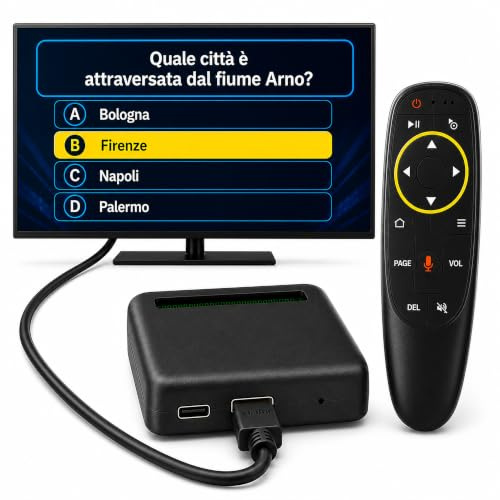 GiocaFacileTV - Console di Giochi per TV - Idea Regalo per Nonni e Genitori - Carte, Quiz, Cruciverba, Memoria - Pensata per Anziani, Telecomando Semplice e Caratteri Grandi - by Semplay