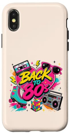 Back to 80s Nostalgia Roller Skate Boombox Cassette Tape Années 80 Coque pour iPhone X/XS