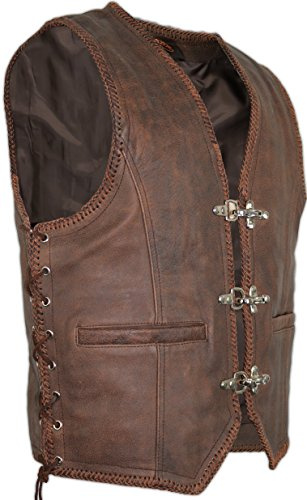 Gilet moto motard en cuir marron (S)