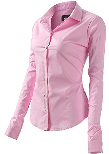 FLY HAWK Bluse Hemdbluse Damen Hemd Basic Kent-Kragen Elegant OL Work Slim Fit Langarm Stretch Formelle Hemden Größe 34 bis 52