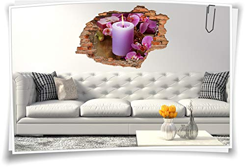 3D Wand-Bild Wand-Tattoo Wand-Aufkleber Orchideen Kerzen Seife SPA Wellness Deko Bad, 90x60cm