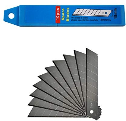 HELO 100 Stück Abbrechklingen für Cuttermesser (10 x 10er Set) aus Aluminium, Breite: 18 mm, Stärke: 0,5 mm, Klingenlänge: 11 cm, extrem scharfe Cutterklingen für Cuttermesser oder Teppichmesser