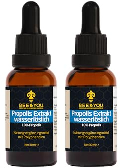 Bee&You Propolis Extrakt Tinktur, Tropfen,Wasserlöslich 10% (2x30 ml) (ohne Alkohol,flüssig,Standardisiert,Fairer Handel, Keine Zusatzstoffe, nachhaltige Bienenzucht,für Kinder,Vergleichssieger 2020)