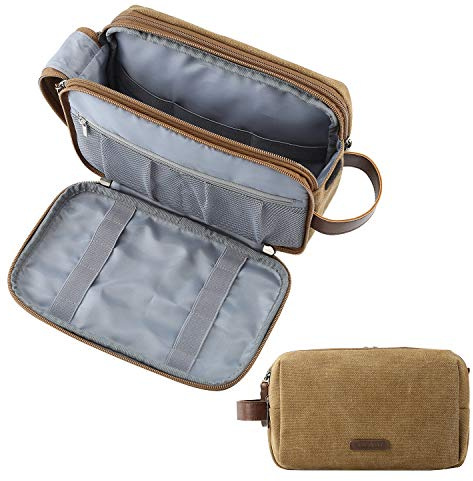 BAGSMART Resetoalettväska för Män och Kvinnor, Vattentät Bärbar Toalettväska med Dubbel Dragkedja och Stor öppning, Rakväska, Förvaringsväska med Stor Kapacitet, 5L, Khaki Duk, M