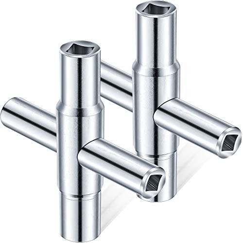 Honoson 2 Pcs 4 Way Sillcock Water Key 1/4, 9/32, 5/16, 11/32 Steel Sillcock Water Key Multi-functional Utility Wrench Shut off Tool for Hose Bib Valve Faucet Spigots(Silver)