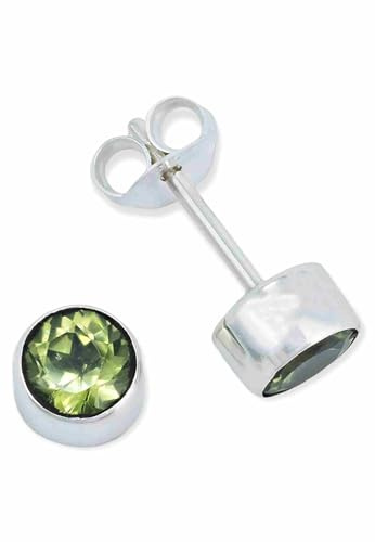mantraroma Ohrstecker mit Peridot Stein 925 Silber Damen schlicht klein