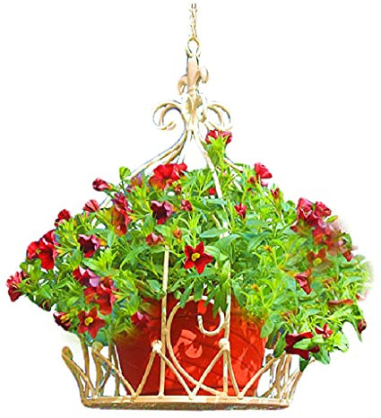 Pflanzenregale Eisen Hängender Korb Garten Hängender Blumentopf Hängender Korb Terrassenraum Dekorativer Rahmen Hängender Blumentopfständer (Color : Weiß, Size : 23x23x77cm)