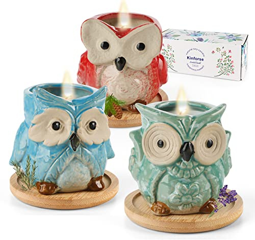 Kinforse Scented Candles Gifts for Women, 3-Pack Owl Design Candle | Natural Soy Wax, Long Clean Burning, Aromatherapy Gift for Birthday/Christmas/Mother's Day, Thoughtful Presents for Lady