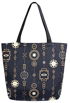 Anantty Sterne magischer Kranz Canvas Tote Bag Damen Einkaufstasche Bag Tragetasche Wiederverwendbare Tasche Handtasche mit Innentasche für Shopper Reisetasche