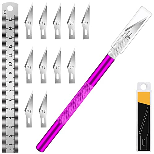 Artcut Cutter Di Precisione 12 Pz Taglierino, 1 Bisturi con 10 Lame, 1 Righello, Modellismo Mini Cutter per Pane, Piccolo(Viola)