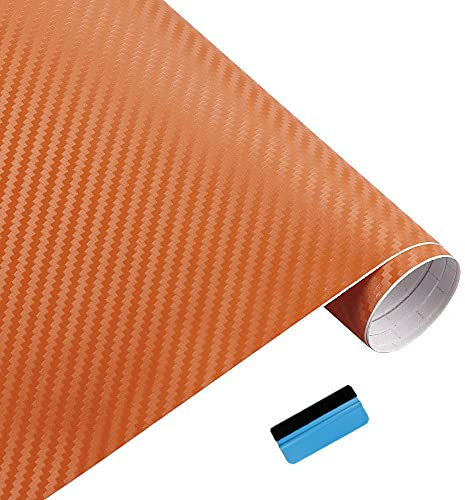 NewL 3D Carbon Fiber Vinyl Wrap Roll with Air Release Bubble Free Adhesive Film Contain Installation Tools (Orange, 30cm x 150cm)