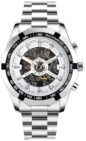 RORIOS Orologio da Uomo Orologio da Polso Meccanico Automatico Luminoso Orologio con Cinturino in Acciaio Inox Scheletro Orologio