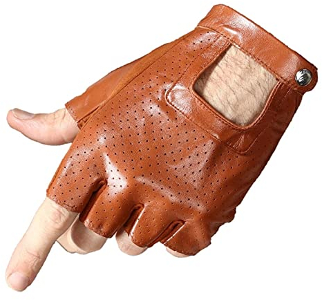 Lokomotiv-Handschuhe, modische fingerlose Handschuhe, fingerlose Lederhandschuhe for Herren Halbfinger-Handschuhe aus Leder Herren-Sommer-dünne, atmungsaktive, rutschfeste Halbfinger-Handschuhe
