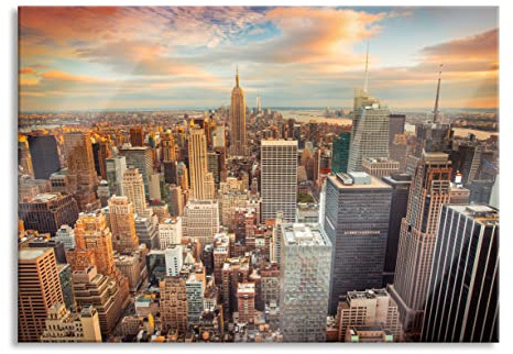 Pixxprint Glasbild, Wandbild aus Echtglas, Skyline von New York, 100x70 cm, inkl. Aufhängung und Abstandshalter