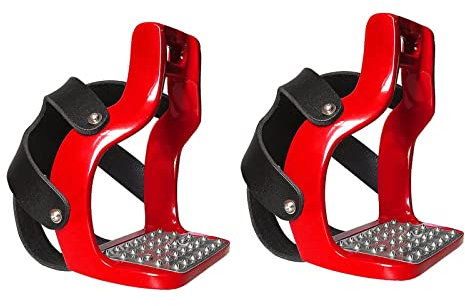pistro Reiten Regenbogen 5 Farben ty Steigbügel Druckguss Aluminium Reitsattel mit Netzabdeckung Pedal – Rot