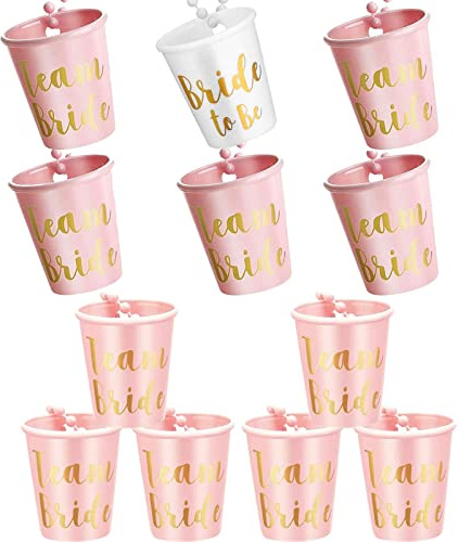 TZQFROCE 12 vasos de chupito con cadena, regalos para novia, vasos de chupito para colgar, perlas del equipo de novia de chupito, collar cómodo para reuniones, fiestas, fiestas, amigos, familia