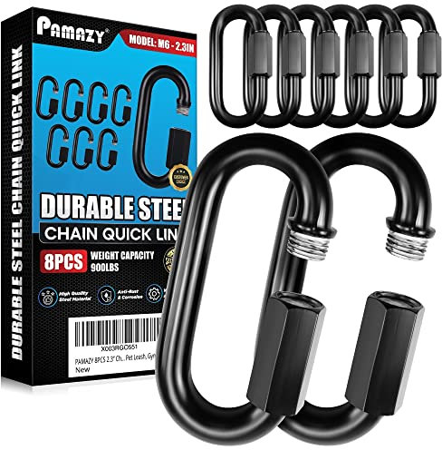 PAMAZY Lot de 8 maillons rapides de 5,8 cm, haute résistance, anti-rouille, connecteur de chaîne robuste, mousqueton pour connexion de chaîne, porte-clés, camping, sac à dos, laisse pour animal