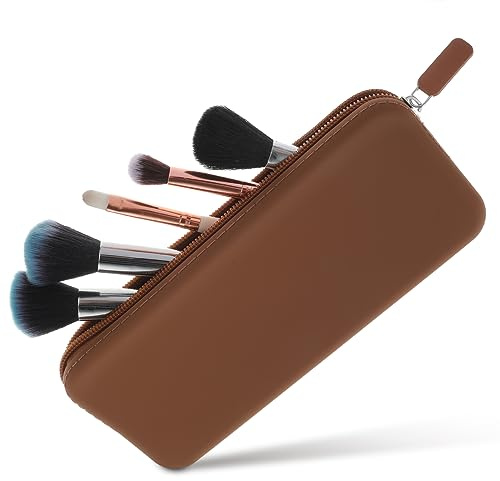 cobee Make up Pinsel Etui mit Reißverschluss, waschbarer Silikon Kosmetikpinsel Halter Reiseutensilien Etui großes Fassungsvermögen tragbare Make up Aufbewahrung Organisation für Frauen (Braun)