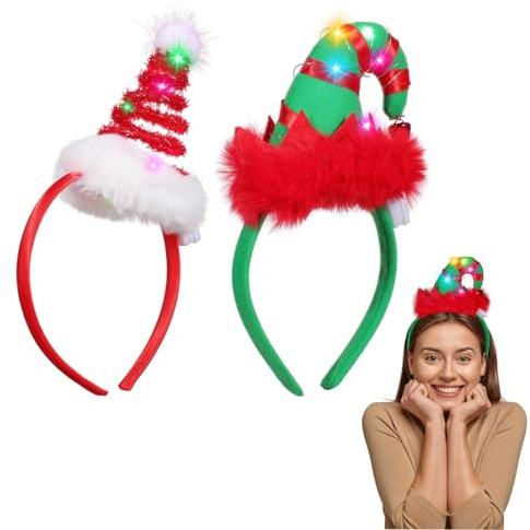 MAGICLULU 2 Stück Weihnachts-Licht-Stirnband Leuchtendes Weihnachtskostüm Kopfbedeckung Beleuchtetes Weihnachtsmütze-Stirnband Für Urlaubsparty
