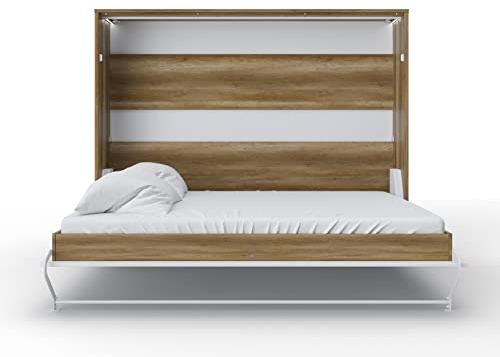 MAXIMAHOUSE Schrankbett horizontale mit Lattenrost aus Holz, Invento LED 160H, Wandklappbett 160x200 Erwachsene, modern Concept und Design (Eiche Country/Weiss matt)