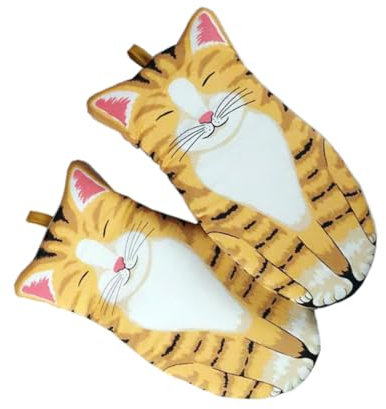 BESTonZON Hitzebeständige Ofenhandschuhe Aus Baumwolle Niedliches Katzen-Design Einstellbare Einheitsgröße Für Erwachsene Vielseitig Geeignet Für Backen Grillen Und Mikrowellengebrauch