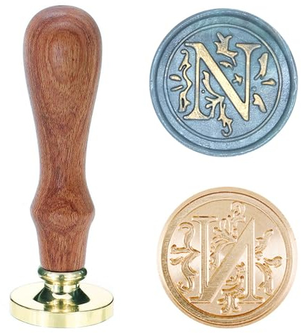 Poemluve sigillstämpel med bokstäver AZ 25 mm vintage vaxsigill stämpelset med trähandtag för gåvor, förpackning, gratulationskort, inbjudningar, gör-det-själv (bokstav N)